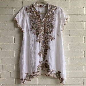 JONNY WAS Embroidered Sheer White Dress